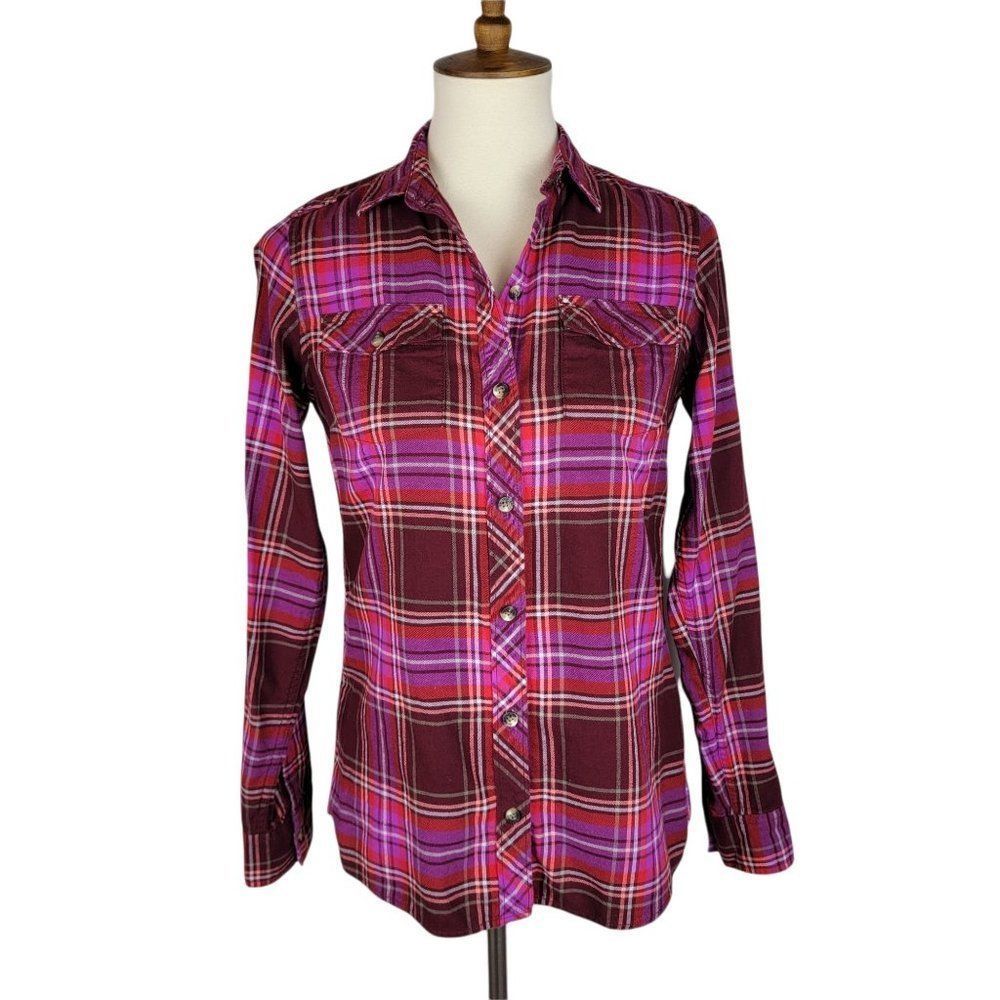 Eddie Bauer Pink Flannel Plaid Button Down Long Sleeves Shirt Size XS